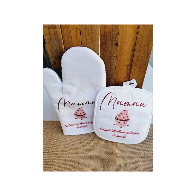 Gant et manique "Maman certifiée meilleure pâtissière du monde"  Accessoire de cuisine