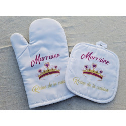 Gant et manique "Marraine Reine de la cuisine" - Personnalisable - Accessoire de cuisine