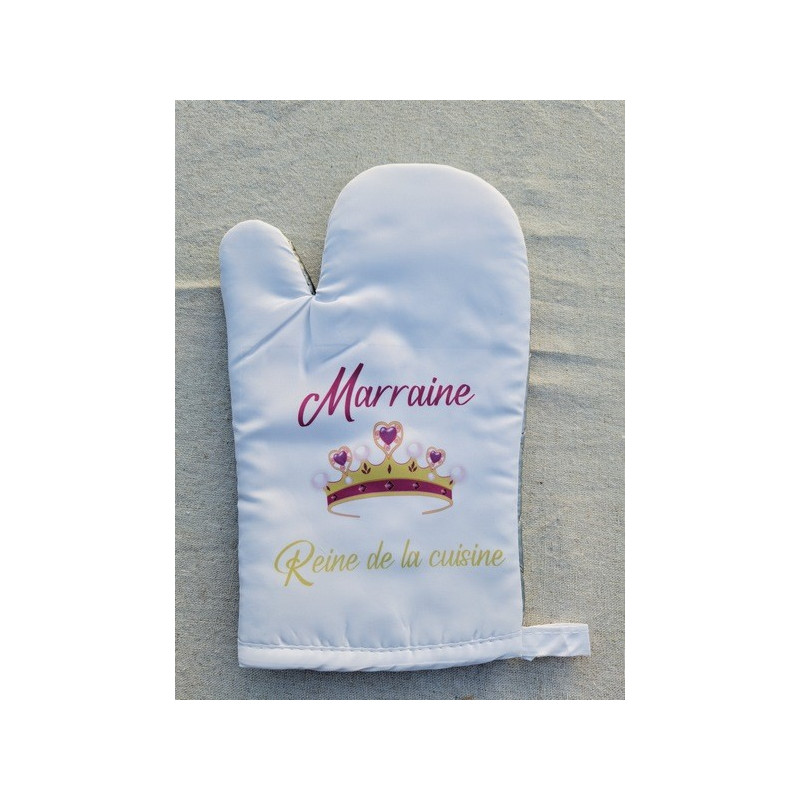 Gant et manique "Marraine Reine de la cuisine" - Personnalisable - Accessoire de cuisine