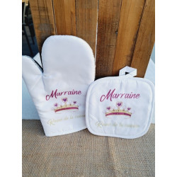 Gant et manique "Marraine Reine de la cuisine" - Personnalisable - Accessoire de cuisine