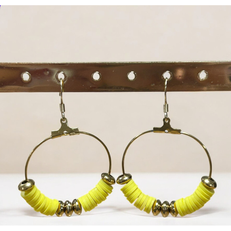 Boucle d'oreilles heishi jaune