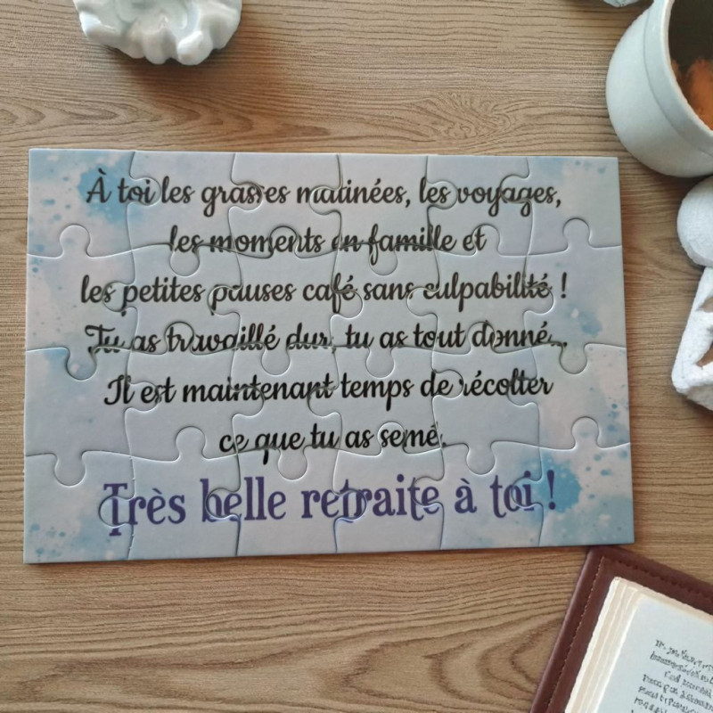 Puzzle personnalisé pour une retraite - 24 pièces avec pochon inclus