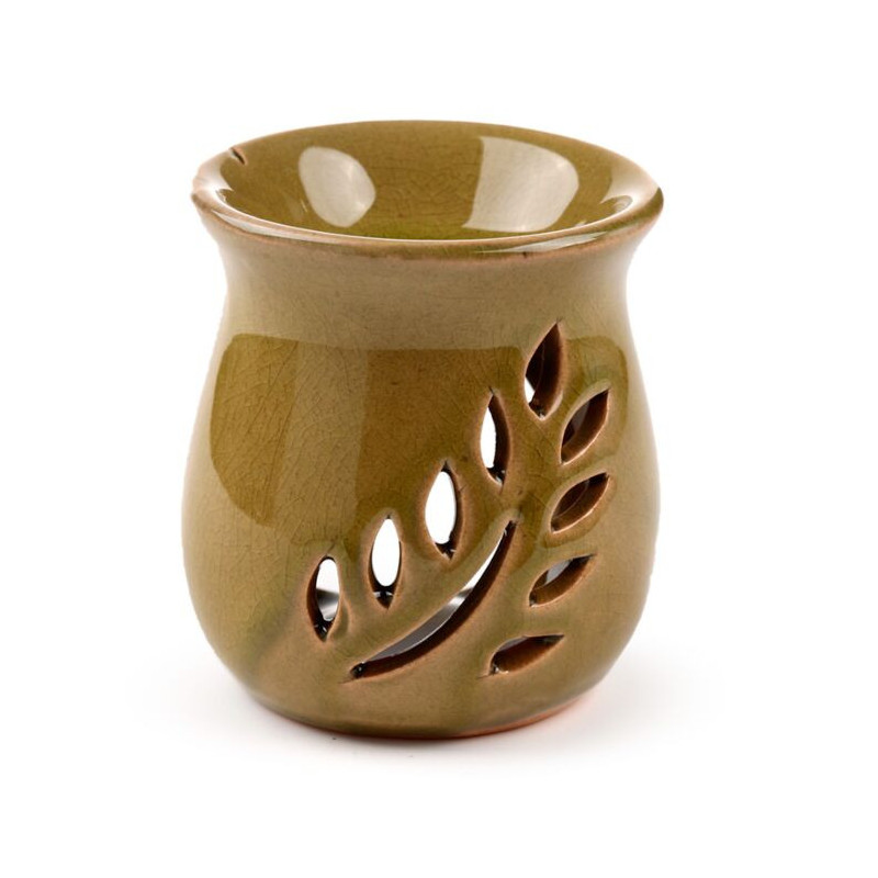 Brule parfum en céramique motif feuille vert