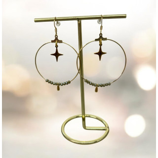 Boucle d'oreilles avec etoile et perles marron