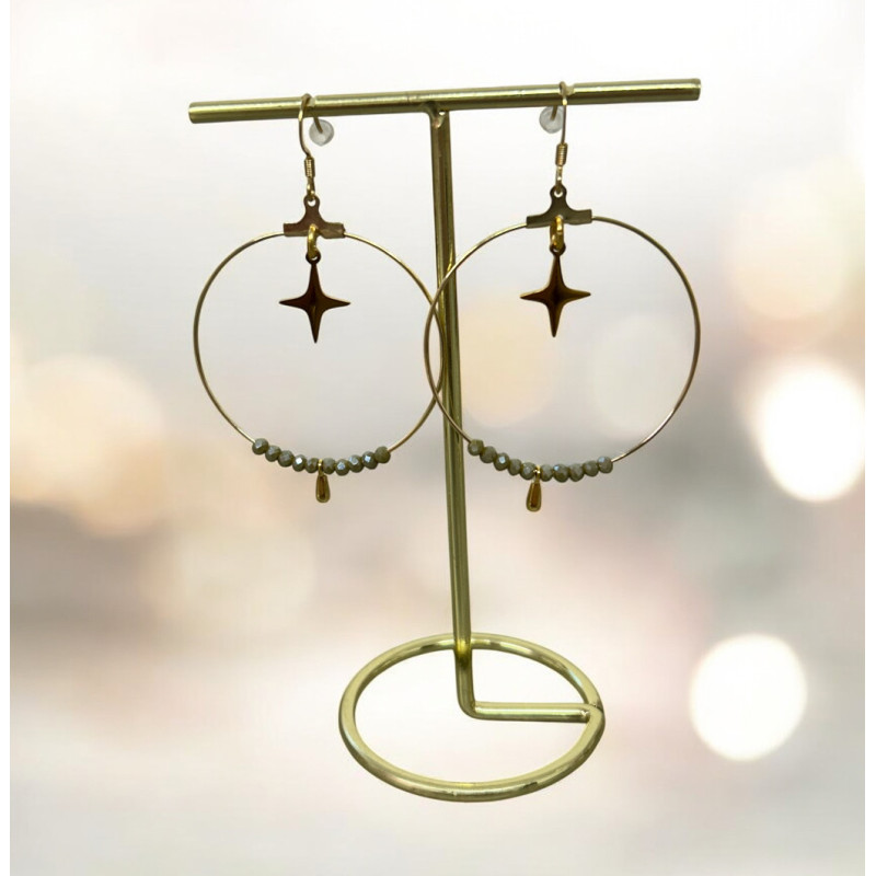 Boucle d'oreilles avec etoile et perles marron