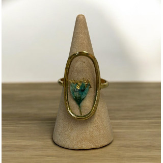 Bague avec fleurs séchées bleu