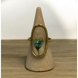 Bague avec fleurs séchées bleu