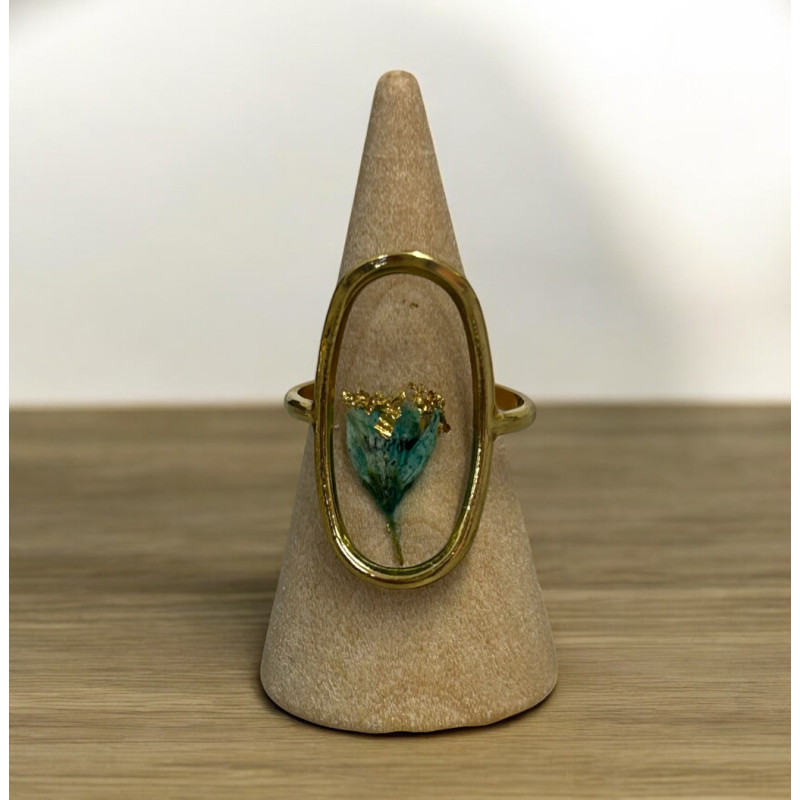 Bague avec fleurs séchées bleu
