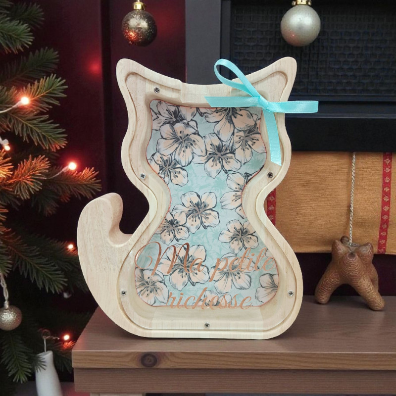 Chat - Tirelire en Bois Personnalisée – Modèle unique