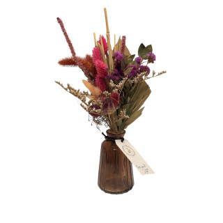 Bouquet de fleurs séchées rose/violet+ vase