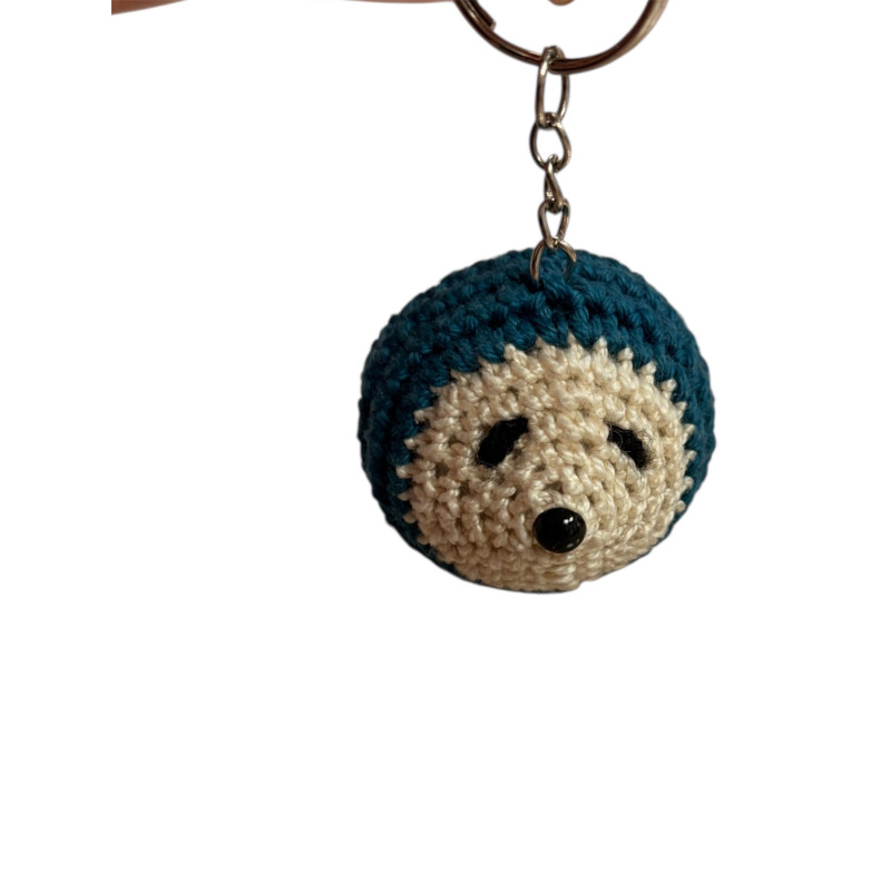 Porte clé herisson coton bleu/vert