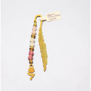 Marque-page doré quatz rose/ agate/ quatz blanc