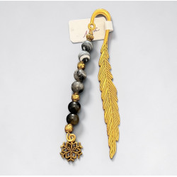 Marque-page doré Larvikite & Obsidienne