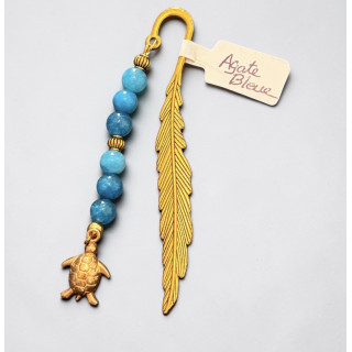 Marque-page doré agate bleue