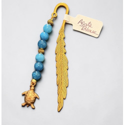 Marque-page doré agate bleue