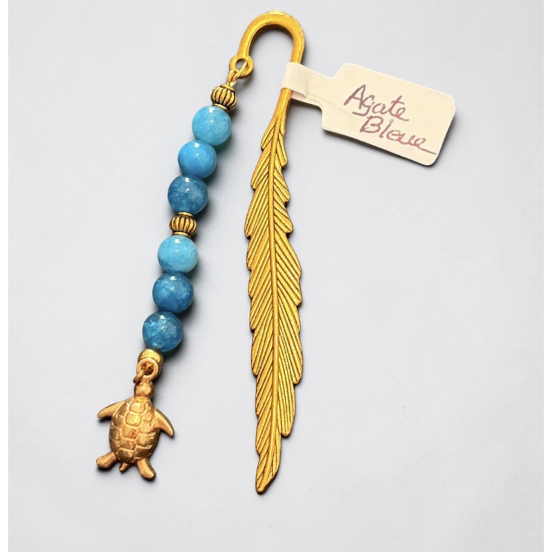 Marque-page doré agate bleue