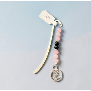 Marque-page argenté Quartz rose & Obsidienne