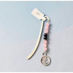 Marque-page argenté Quartz rose & Obsidienne