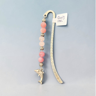 Marque-page argenté quatz rose