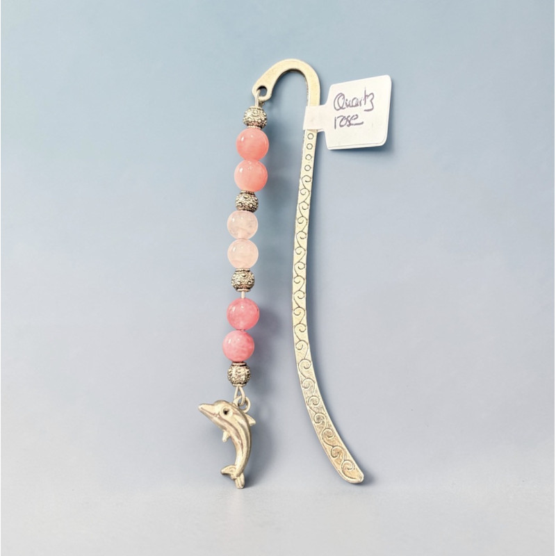 Marque-page argenté quatz rose
