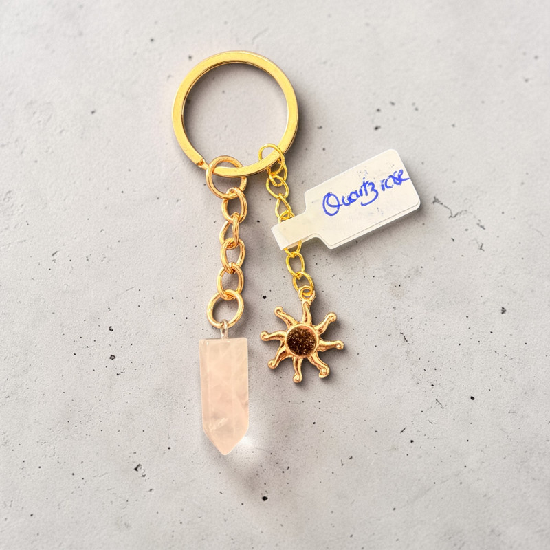 Porte clé quatz rose