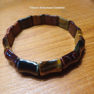 Bracelet large en pierre d'Oeil de tigre marron, bleu et nuance de rouge