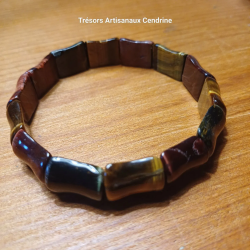 Bracelet large en pierre d'Oeil de tigre marron, bleu et nuance de rouge