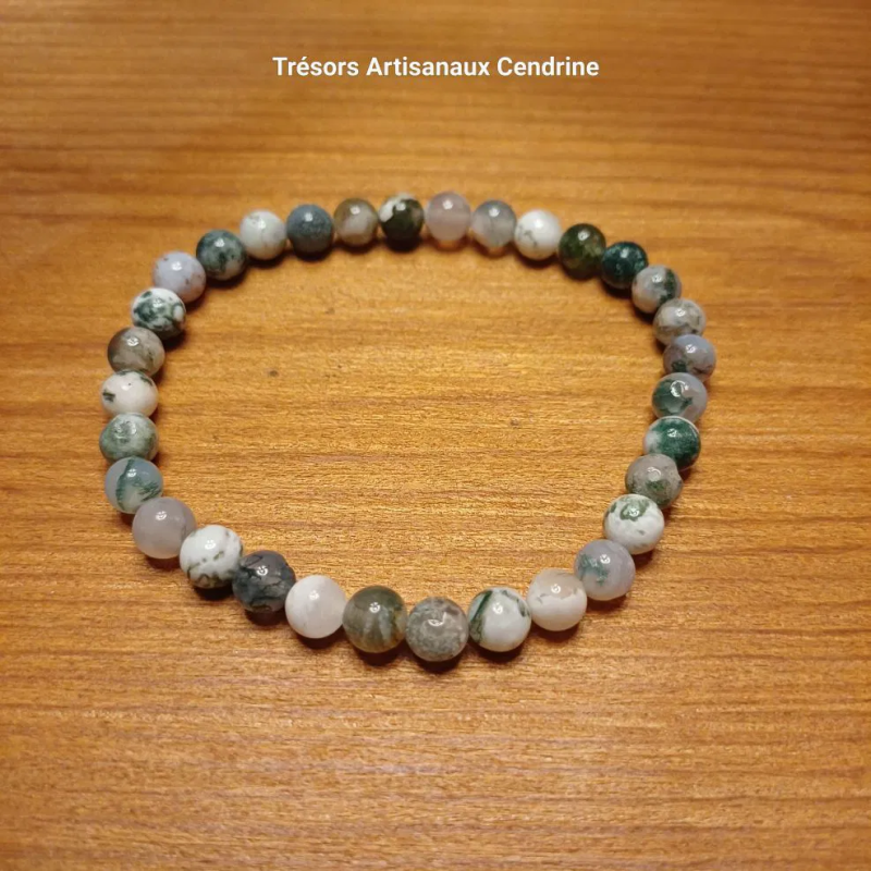 Bracelet en perles de pierres agate arbre