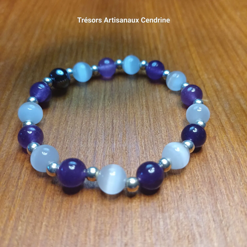 Bracelet en Améthyste et Œil de chat