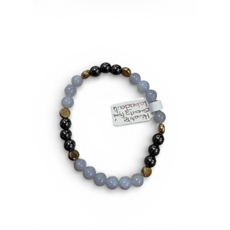 Bracelet en pierre hématite, quatz fumé et labradorite