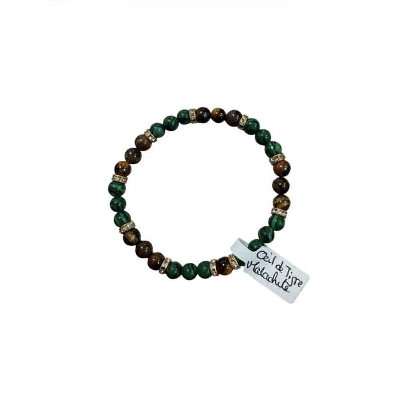 Bracelet en pierres naturelles – Œil de tigre & Malachite (6 mm)