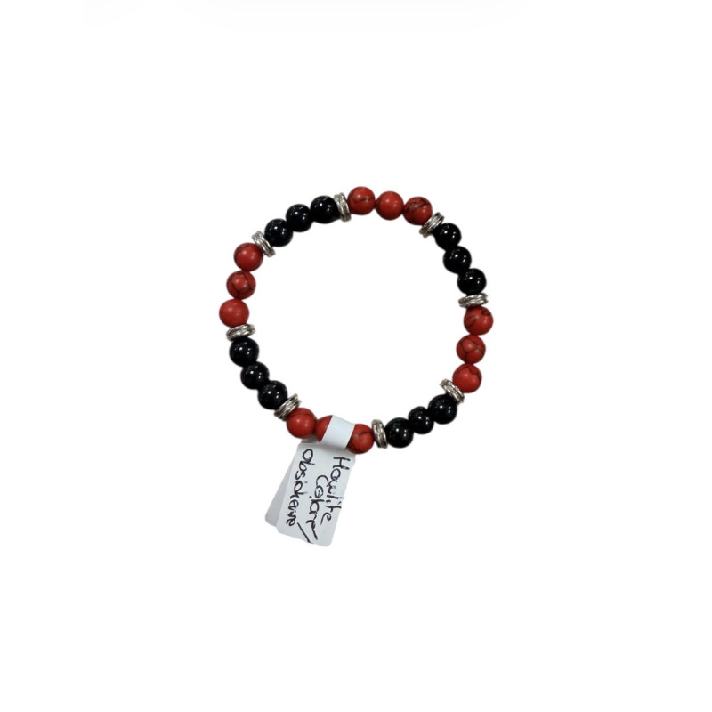 Bracelet en pierres naturelles – Howlite colorée & Obsidienne (6 mm)