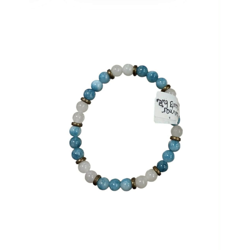 Bracelet en pierres naturelles – Larimar & Quartz laiteux (6 mm)