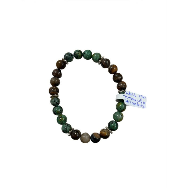 Bracelet en pierres naturelles – Turquoise africaine & Œil de tigre (6 mm)