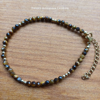 bracelet en perles de pierres facettées d'Oeil de Tigre -