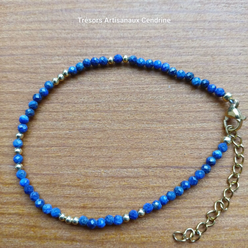 bracelet en perles de pierres 3mm facettées de Lapis Lazuli