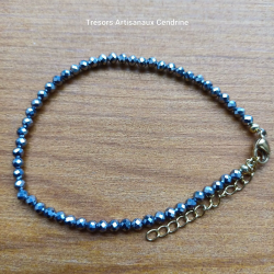 bracelet en perles de pierres 3mm facettées d'Hématite