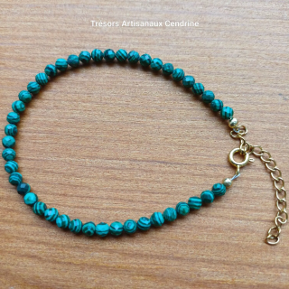 bracelet en perles de pierres 3mm facettées de Malachite