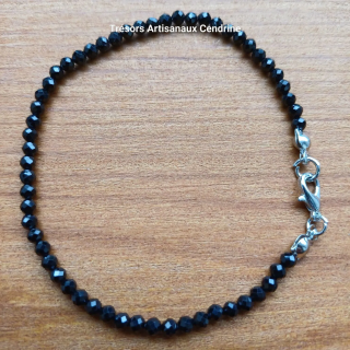 bracelet en perles de pierres 3mm facettées d'Agate Noire