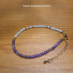 bracelet en perles de pierres 3mm facettées d'Améthyste alternées pierre de Lune
