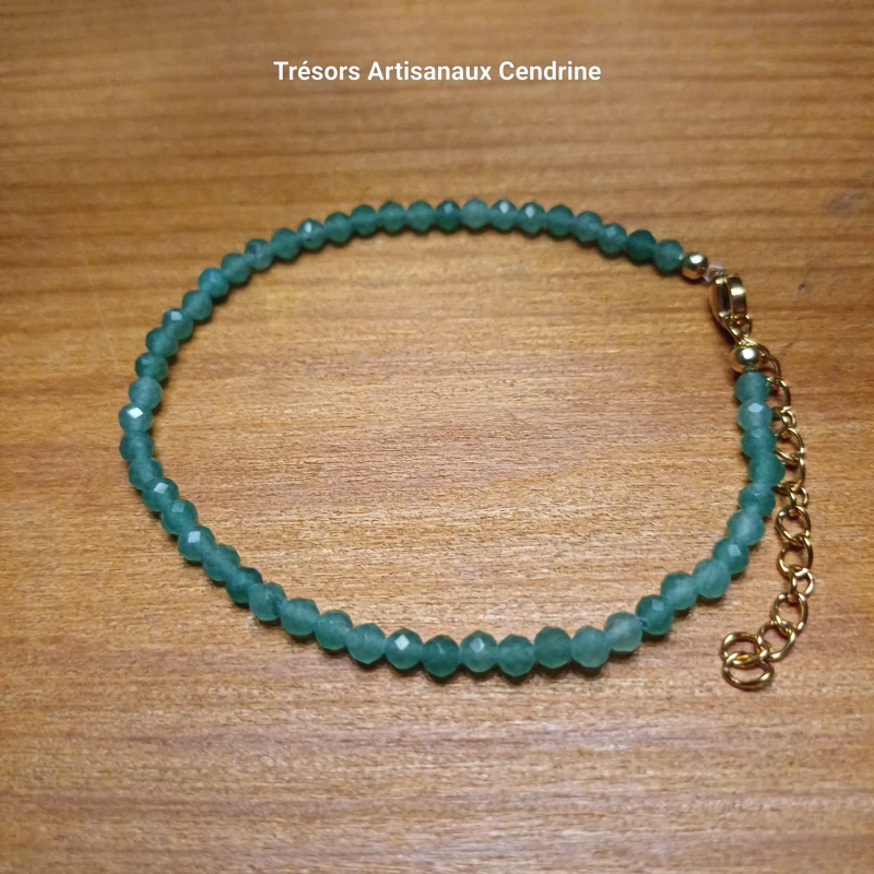 bracelet en perles de pierres 3mm facettées d'Aventurine