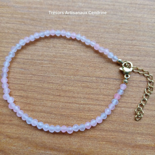 bracelet en perles de pierres 3mm facettées Quartz rose