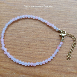 bracelet en perles de pierres 3mm facettées Quartz rose