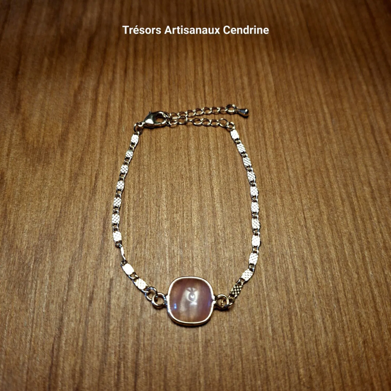 Bracelet doré avec pierres de Quartz Cerise