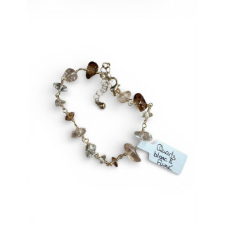 Bracelet doré avec pierres concassées Quartz blanc et fumé