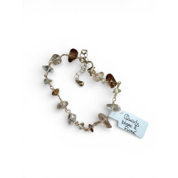 Bracelet doré avec pierres concassées Quartz blanc et fumé