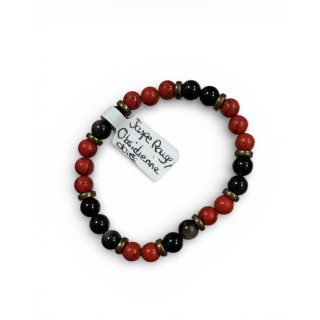 Bracelet en pierre jaspe rouge/obsidienne dorée