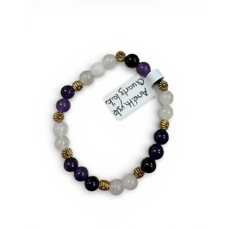 Bracelet en pierre améthyste et quatz laiteux
