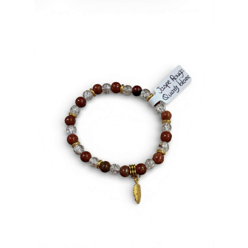Bracelet en pierres naturelles – Jaspe rouge / Quartz blanc