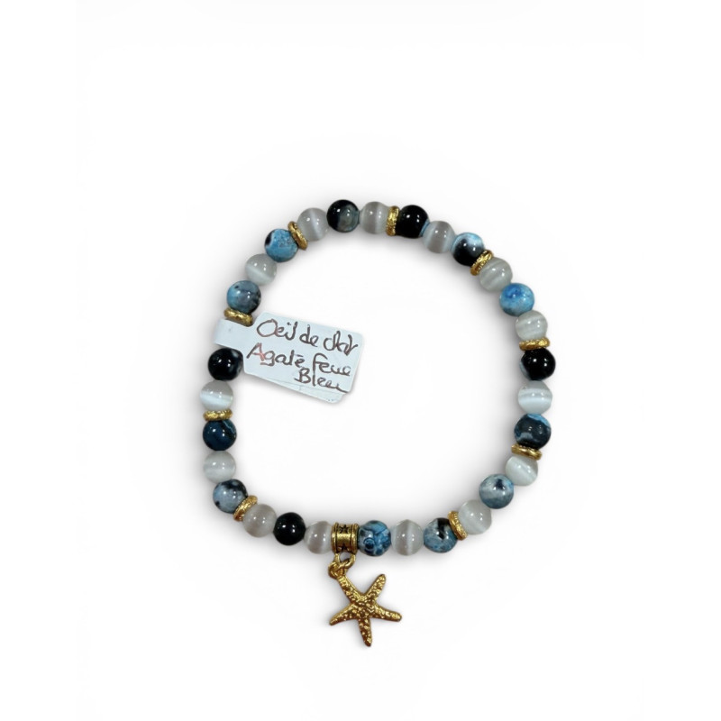 Bracelet oeil de chat et agate bleu